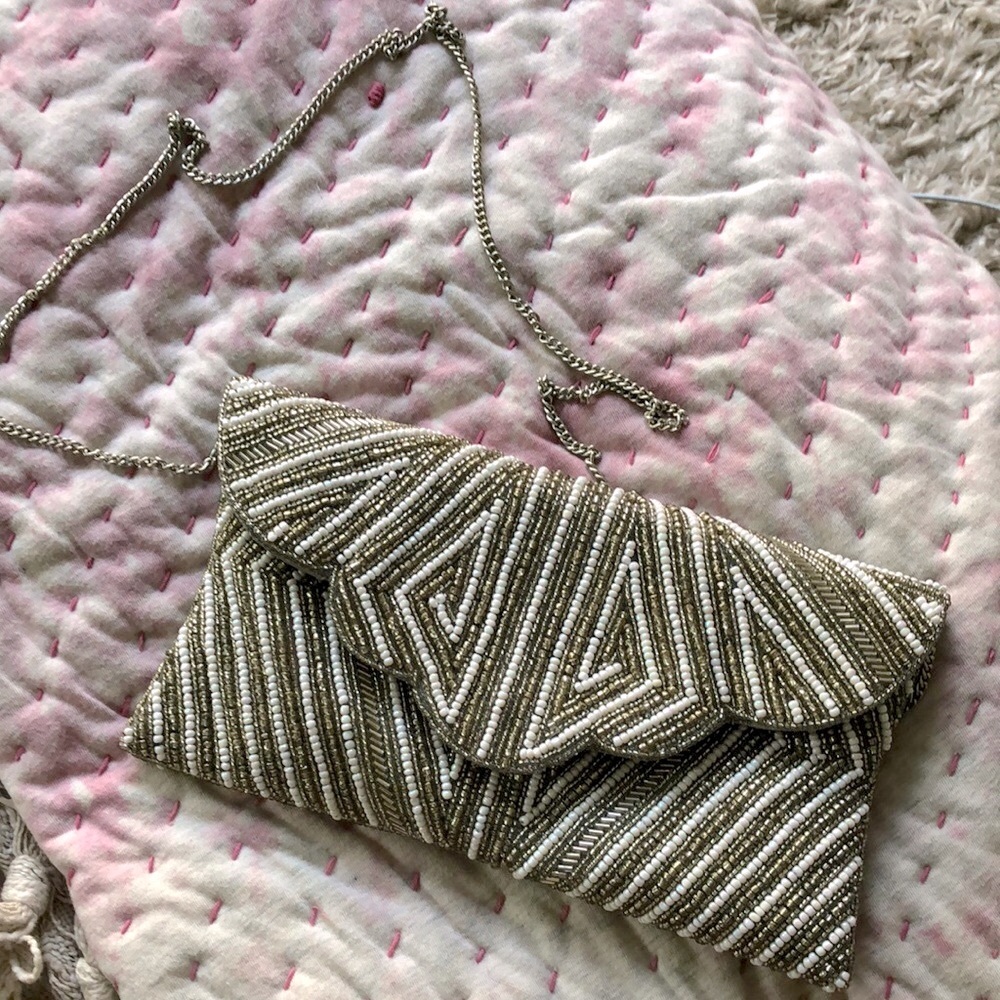From St Xavier hand beaded clutch with optional shoulder strap
